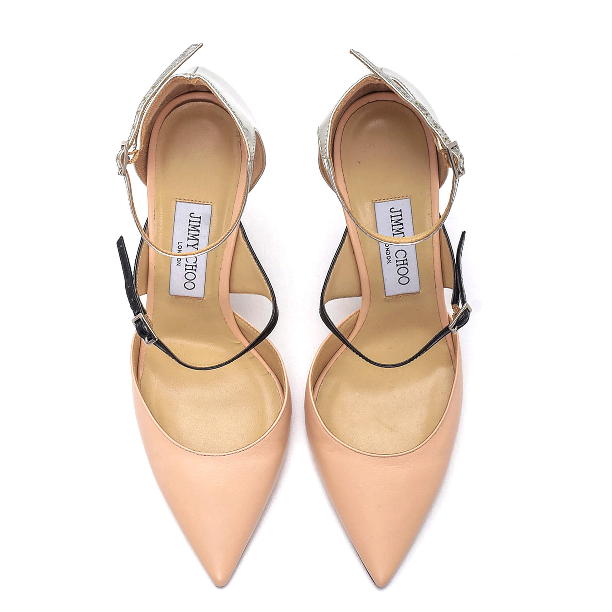 Jimmy Choo - Tri Color Powder Pink Leather Ankle Strap Sunday Pumps 
